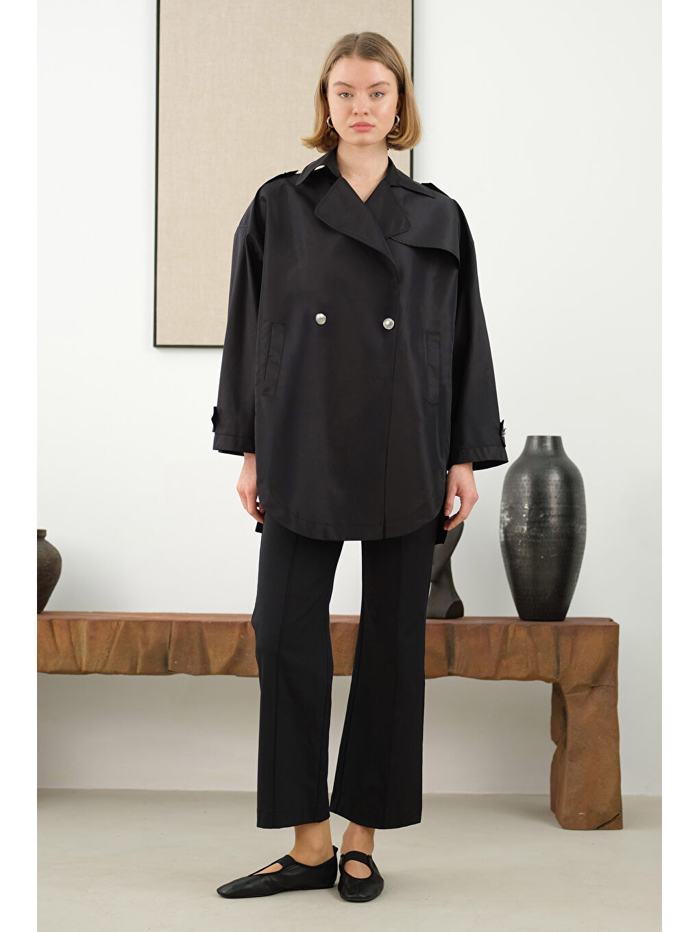 Apoletli Tafta Ceket Siyah-4