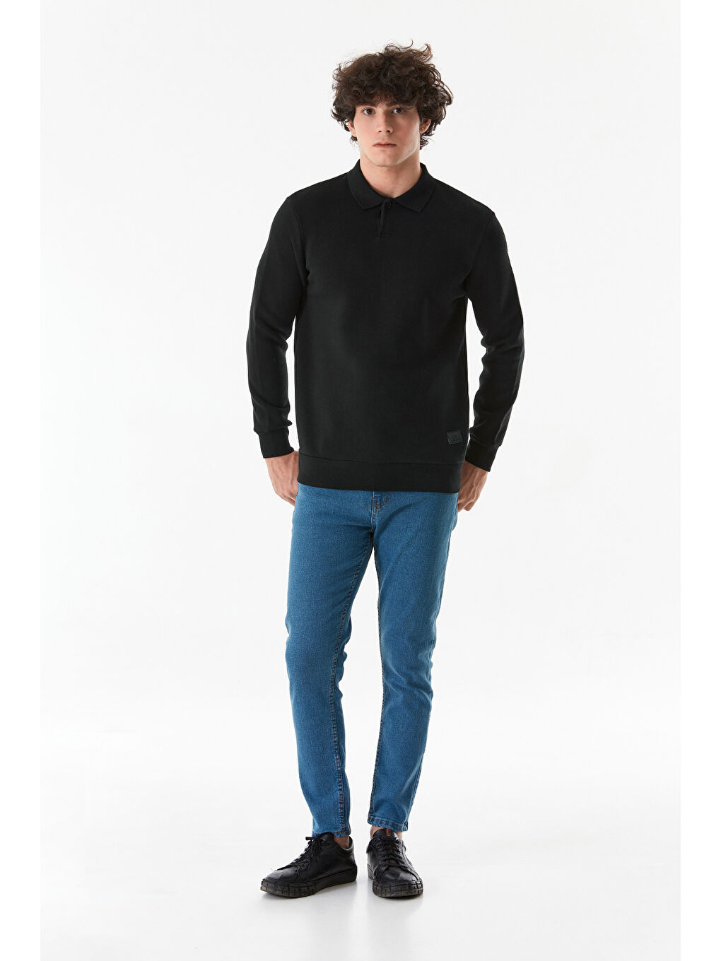 Fullamoda Siyah Basic Polo Yaka Düğmeli Sweatshirt - 3