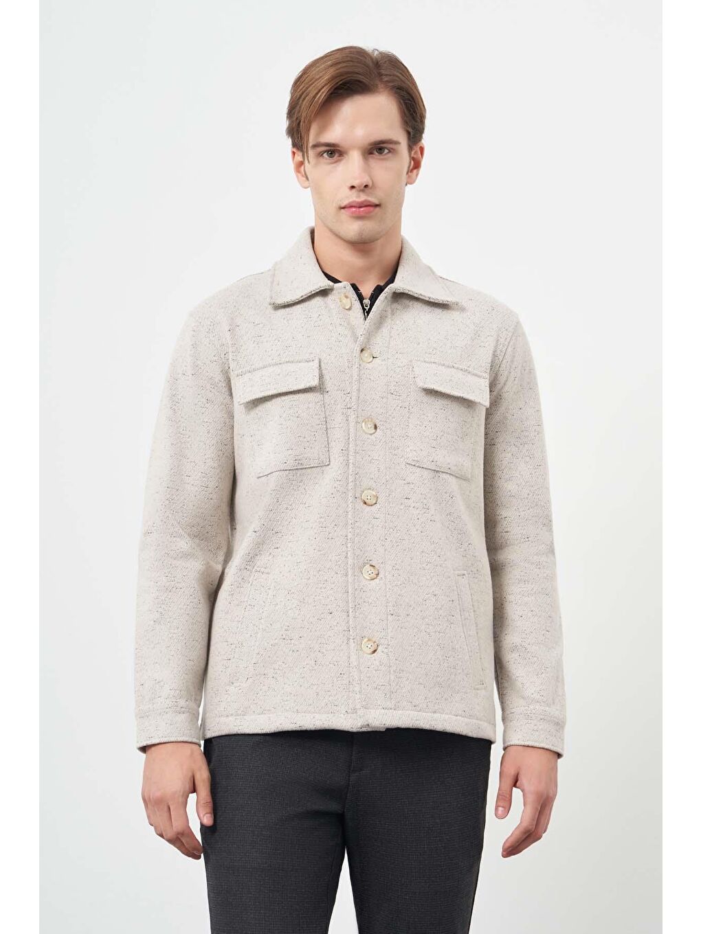 İMZA Bej Örme Polo Yaka Jakarlı Desen Yırtmaçsız Astarsız Slim Fit Classic Mont 1007245160