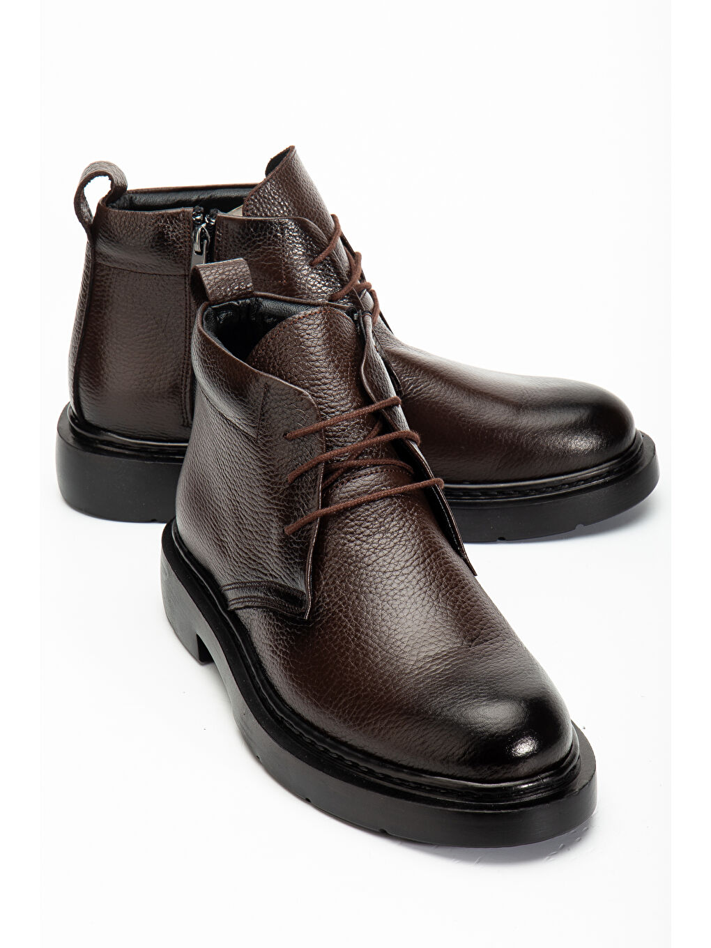 Kahverengi D414 Hakiki Deri Soğuk Geçirmez Kışlık Erkek Bot-1