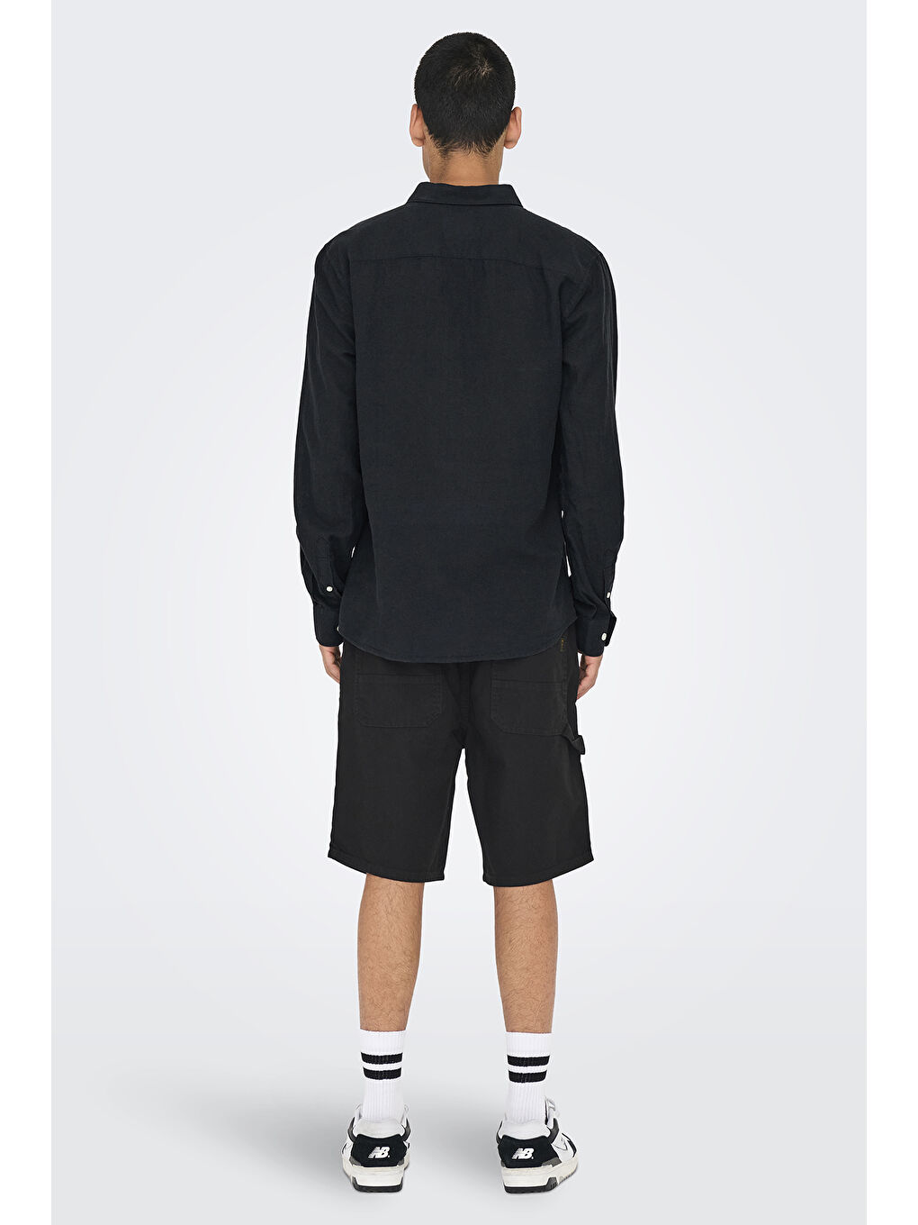 Siyah Onscaiden Keten ve Pamuk Karışımlı Slim Fit Gömlek 22012321-3