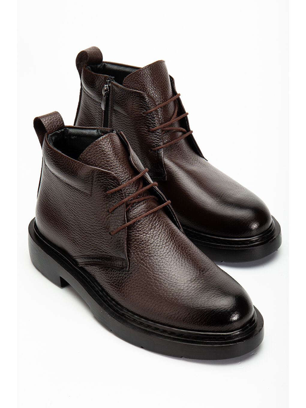 Kahverengi D414 Hakiki Deri Soğuk Geçirmez Kışlık Erkek Bot-2