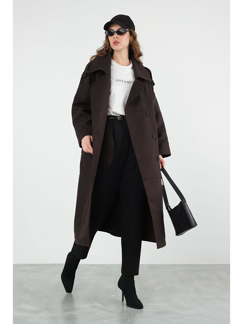 Kahverengi Süet Trençkot Acı Kahve-3