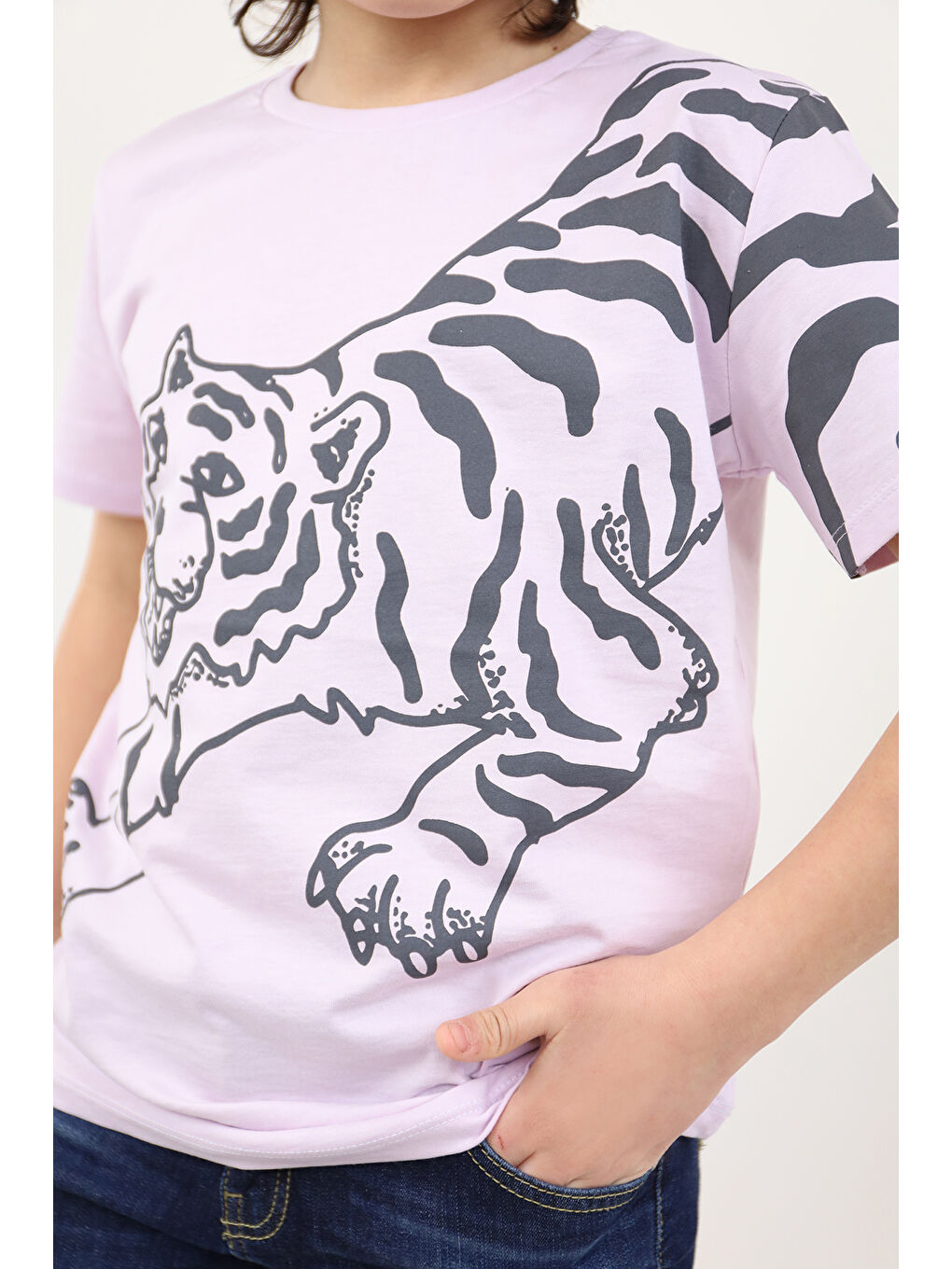 Lila Erkek Çocuk Kaplan Baskılı Tişört-1