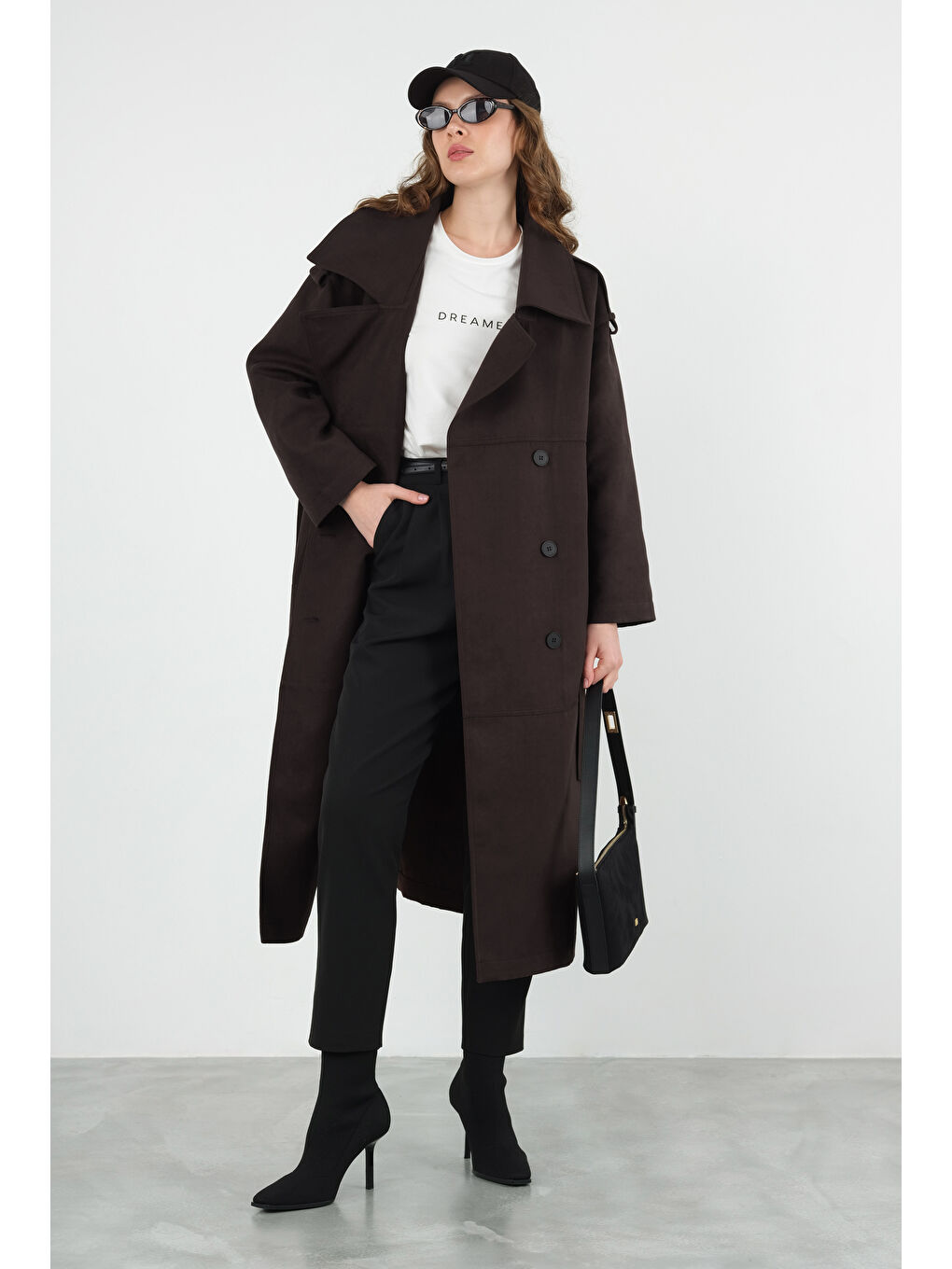 Kahverengi Süet Trençkot Acı Kahve-4