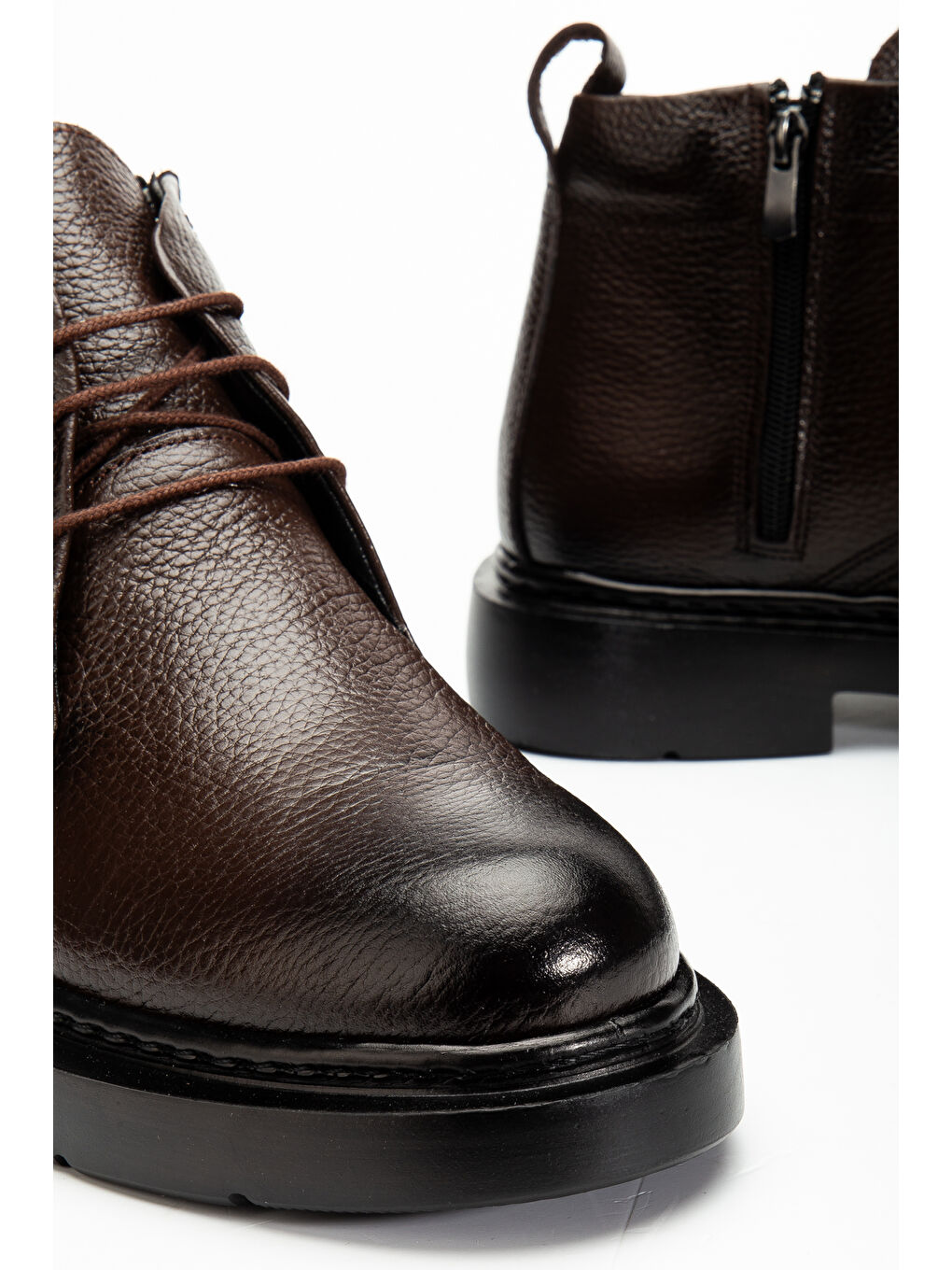 Kahverengi D414 Hakiki Deri Soğuk Geçirmez Kışlık Erkek Bot-3