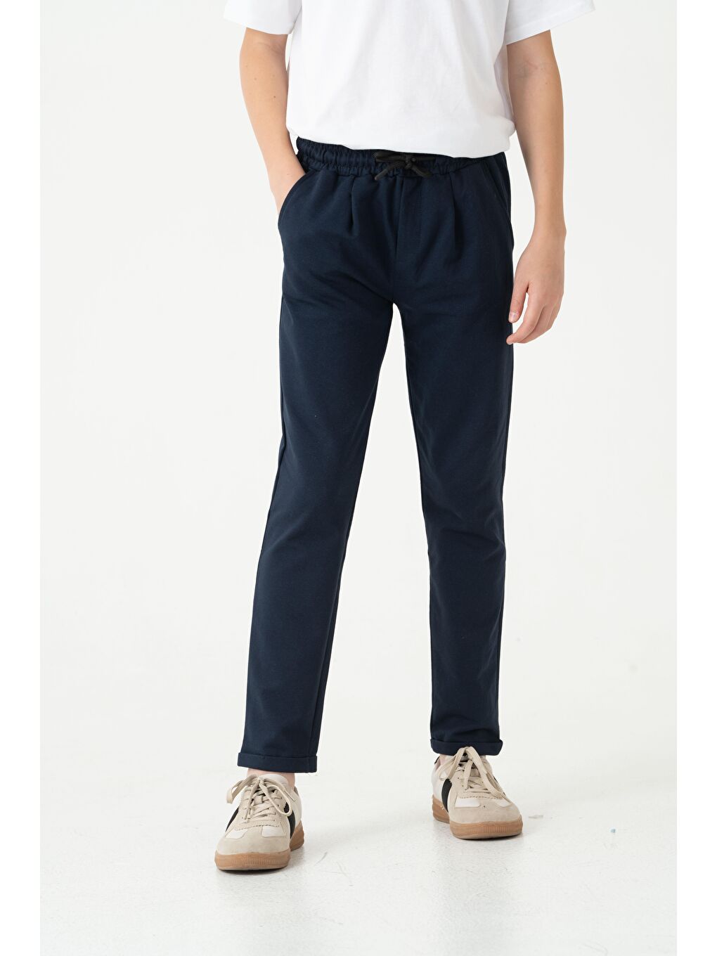 Lacivert Duble Paça Kemer Düğmeli Erkek Çocuk Eşofman Altı-5