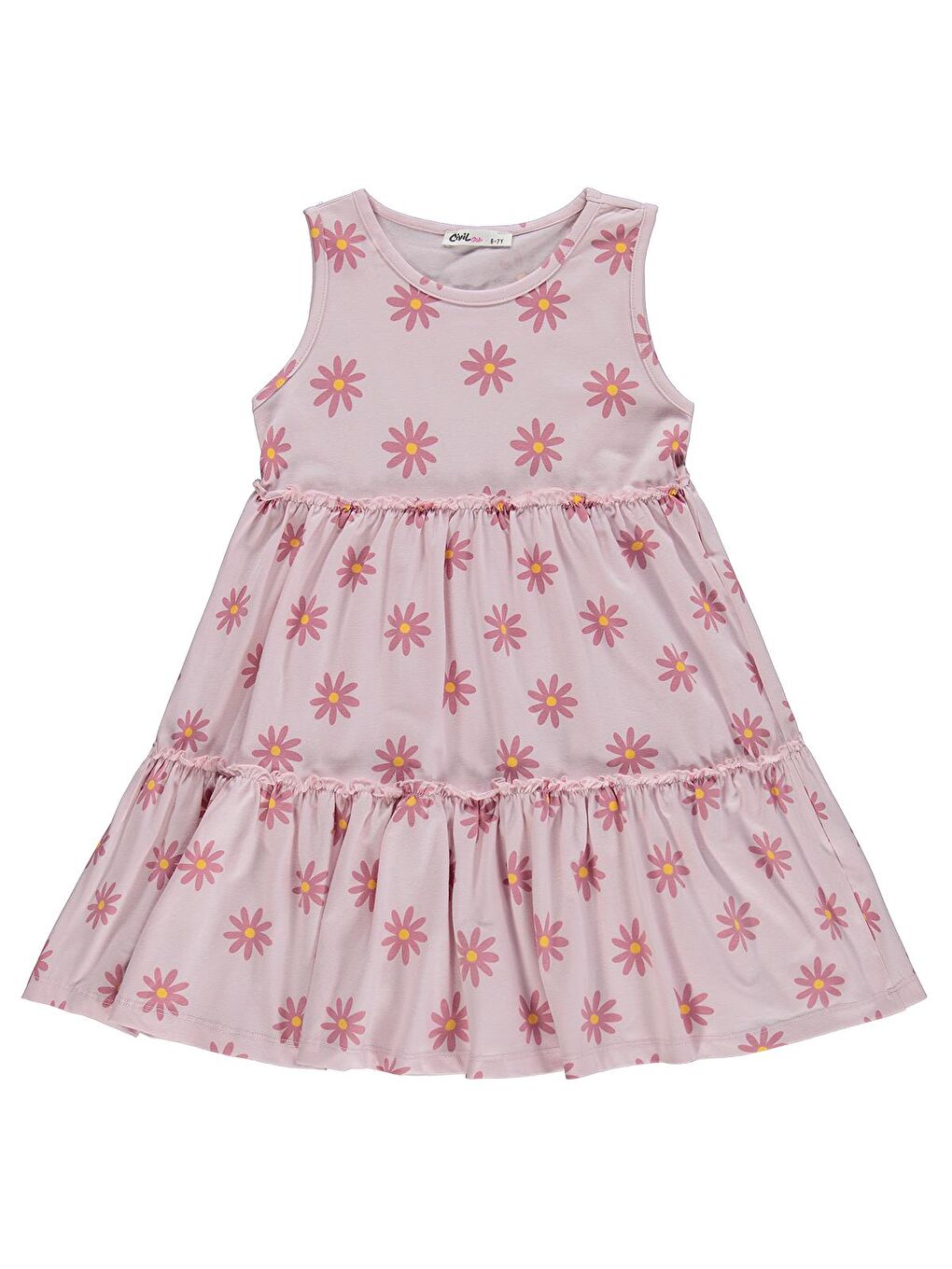 Pembe Girls Papatya Desenli 6-9 Yaş Elbise - Pudra