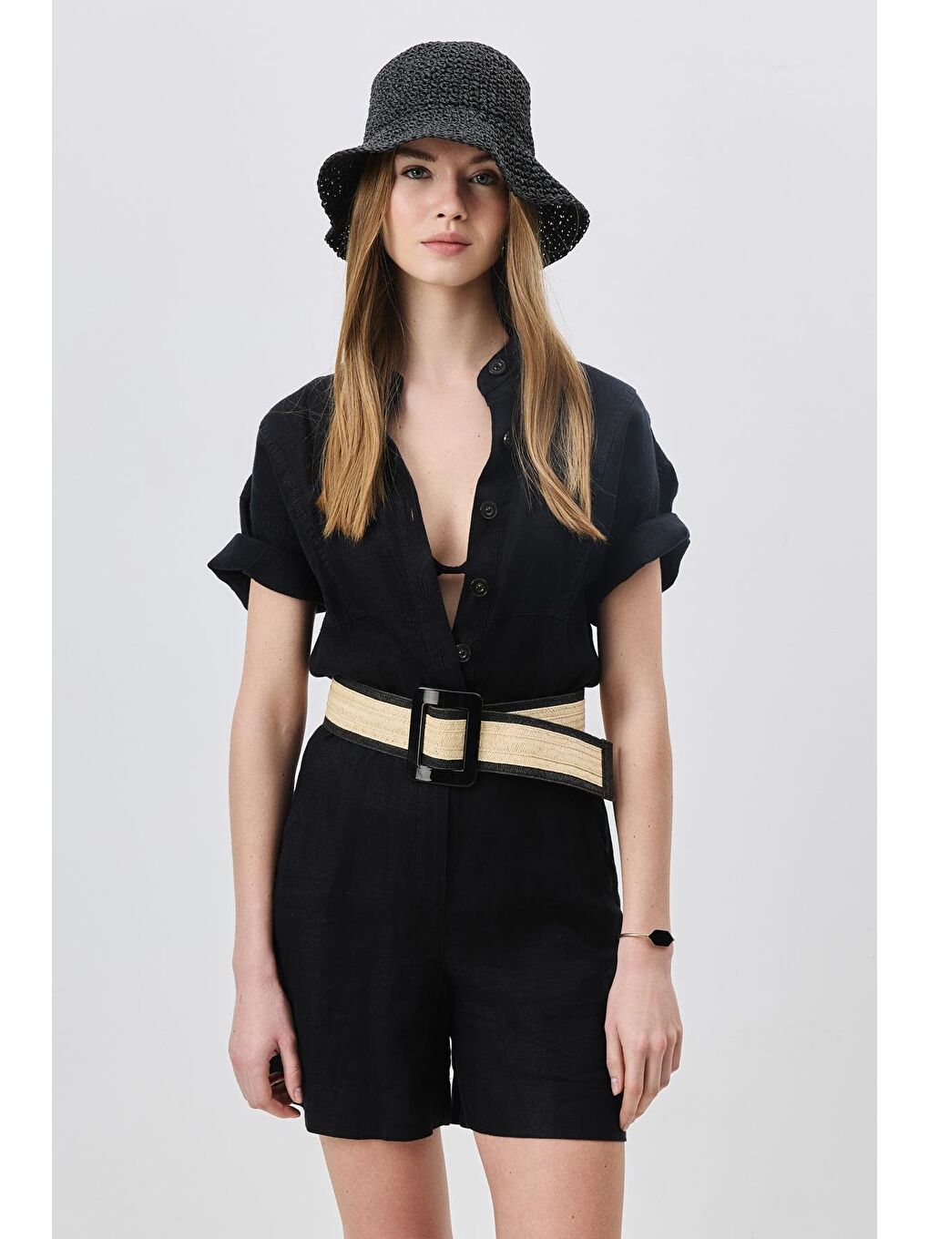 El Örgüsü Hasır Şapka Y8208 Siyah