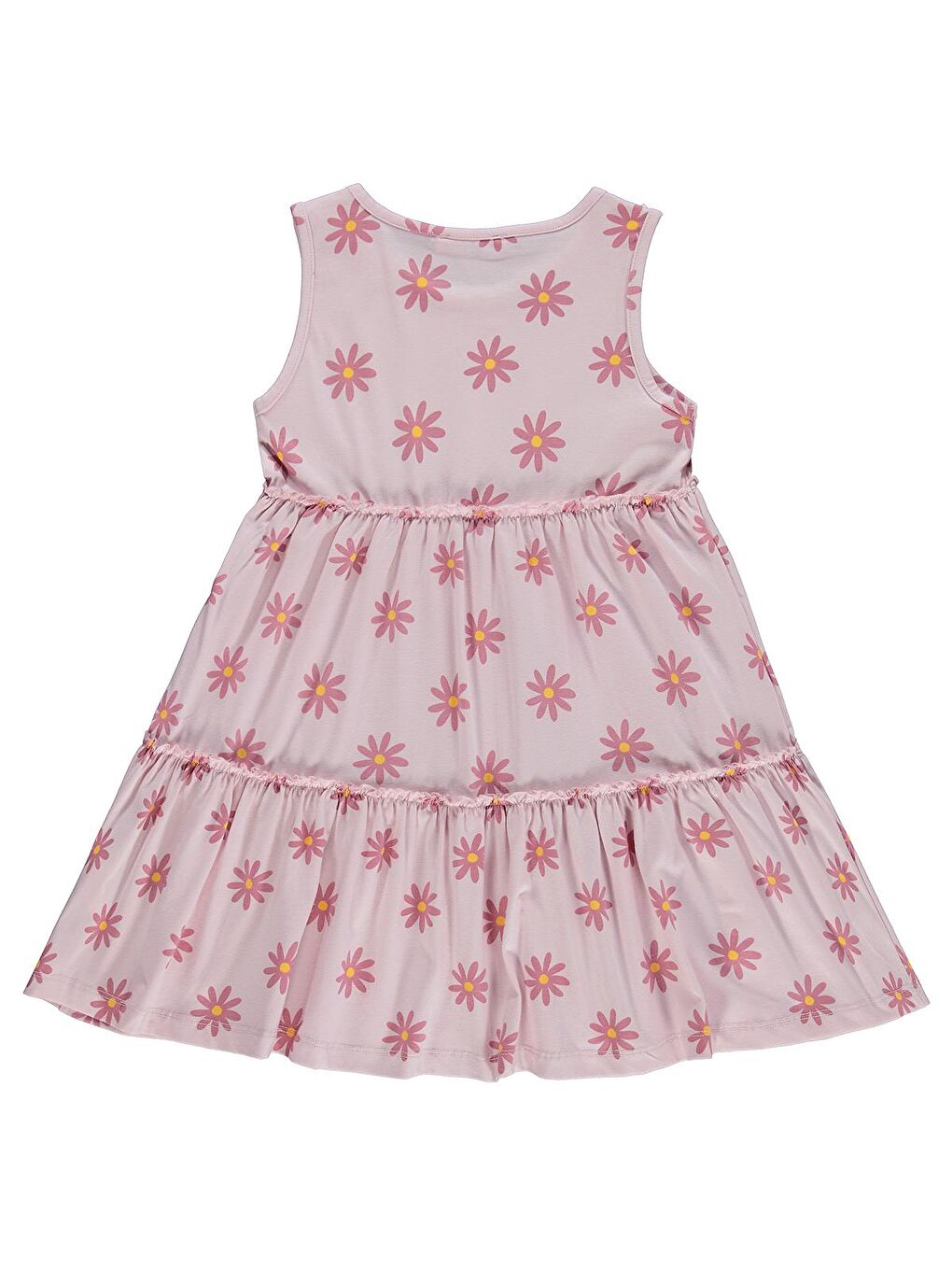 Pembe Girls Papatya Desenli 6-9 Yaş Elbise - Pudra-1