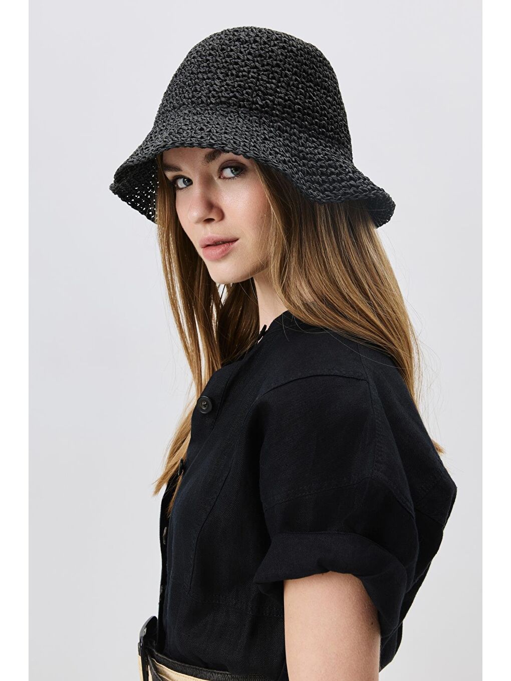 El Örgüsü Hasır Şapka Y8208 Siyah-1