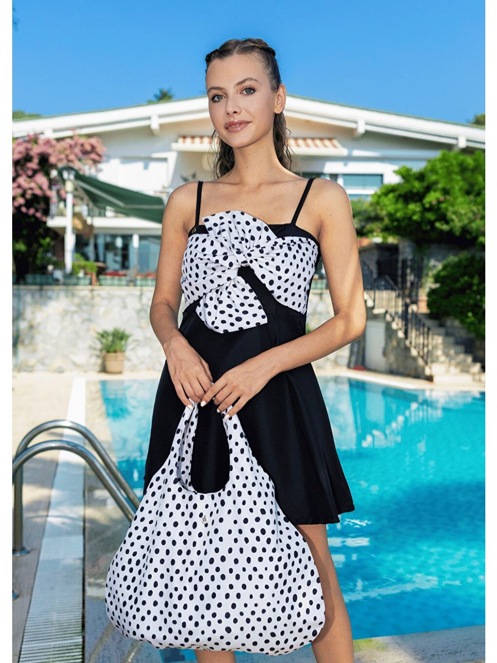 Beyaz Plaj Çantası- Puantiye