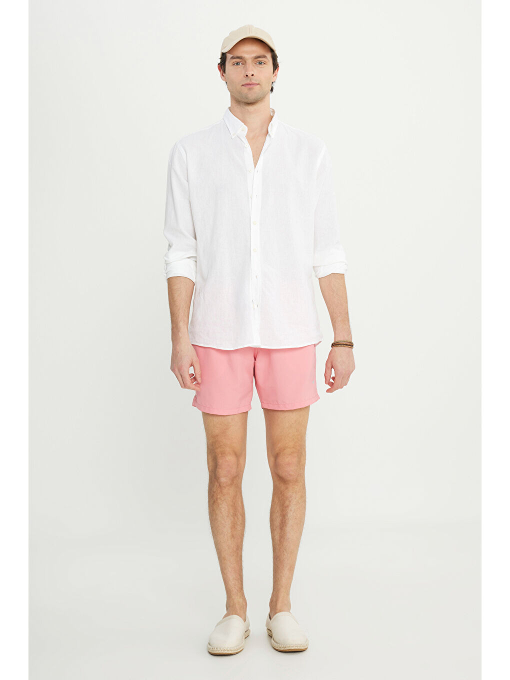 Erkek Pembe Standart Fit Normal Kesim Cepli Hızlı Kuruyan Desenli Deniz Şortu-3