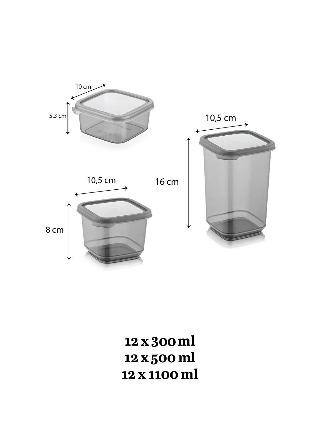 Meleni Home Antrasit 36'lı Kare Bakliyat Saklama Kabı Etiketli Erzak Kabı Kahvaltılık Baharatlık 12x(300-500-1100 ml) - 1