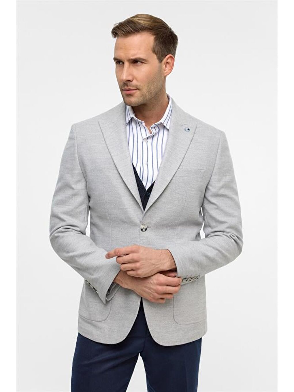 Bej Gri Slim Desenli Mono Yaka 6 Drop Ceket-1