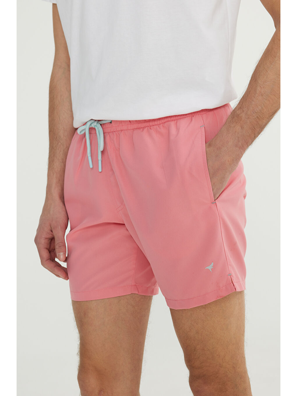 Erkek Pembe Standart Fit Normal Kesim Cepli Hızlı Kuruyan Desenli Deniz Şortu-6