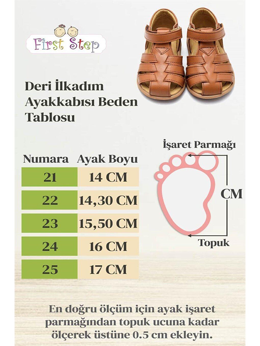 First Step Pembe Hakiki Deri Çocuk Sandalet Pembe D-464 - 5