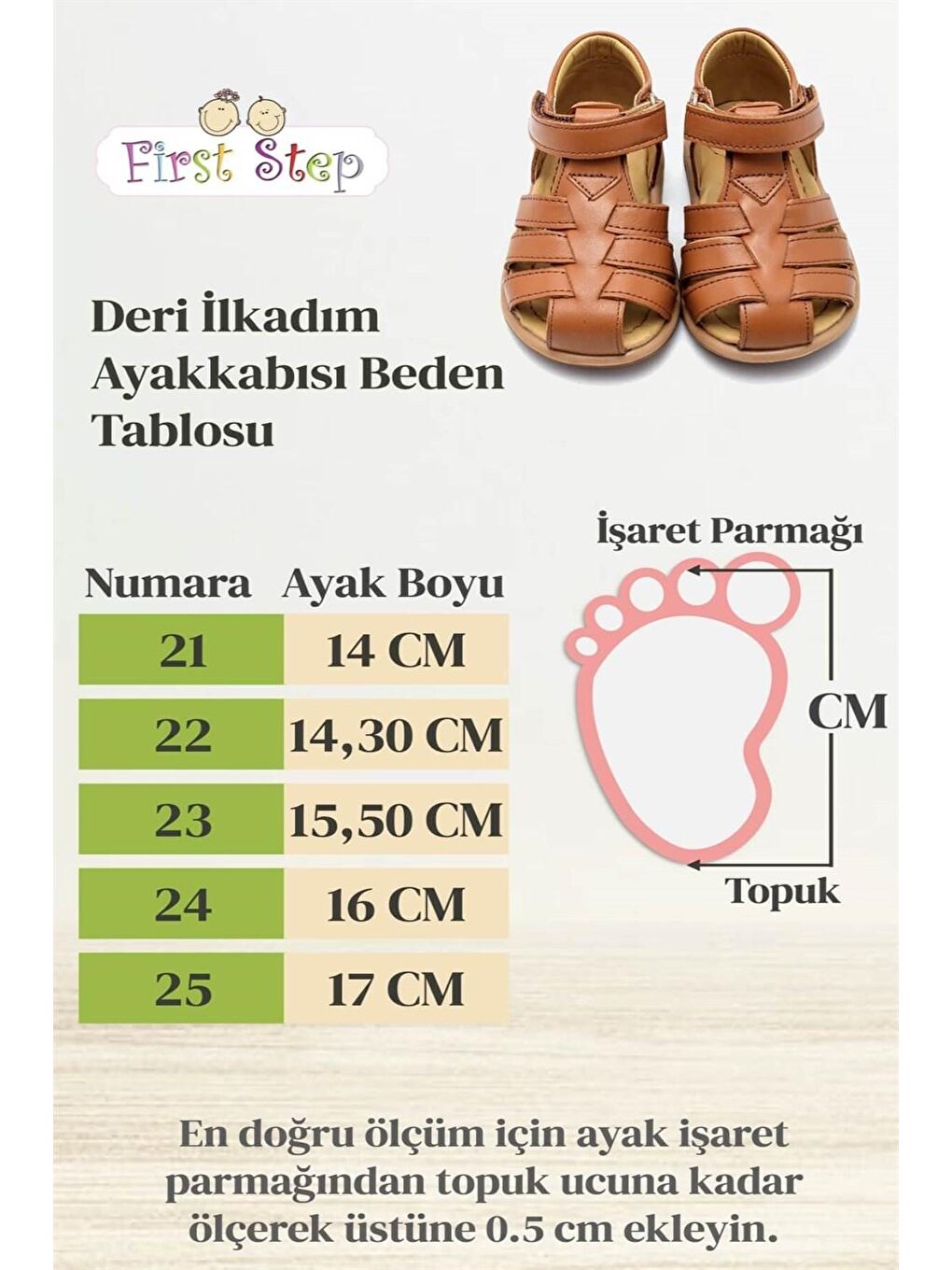 First Step Pudra Pembe Hakiki Deri Çocuk Sandalet Pembe D-465 - 5