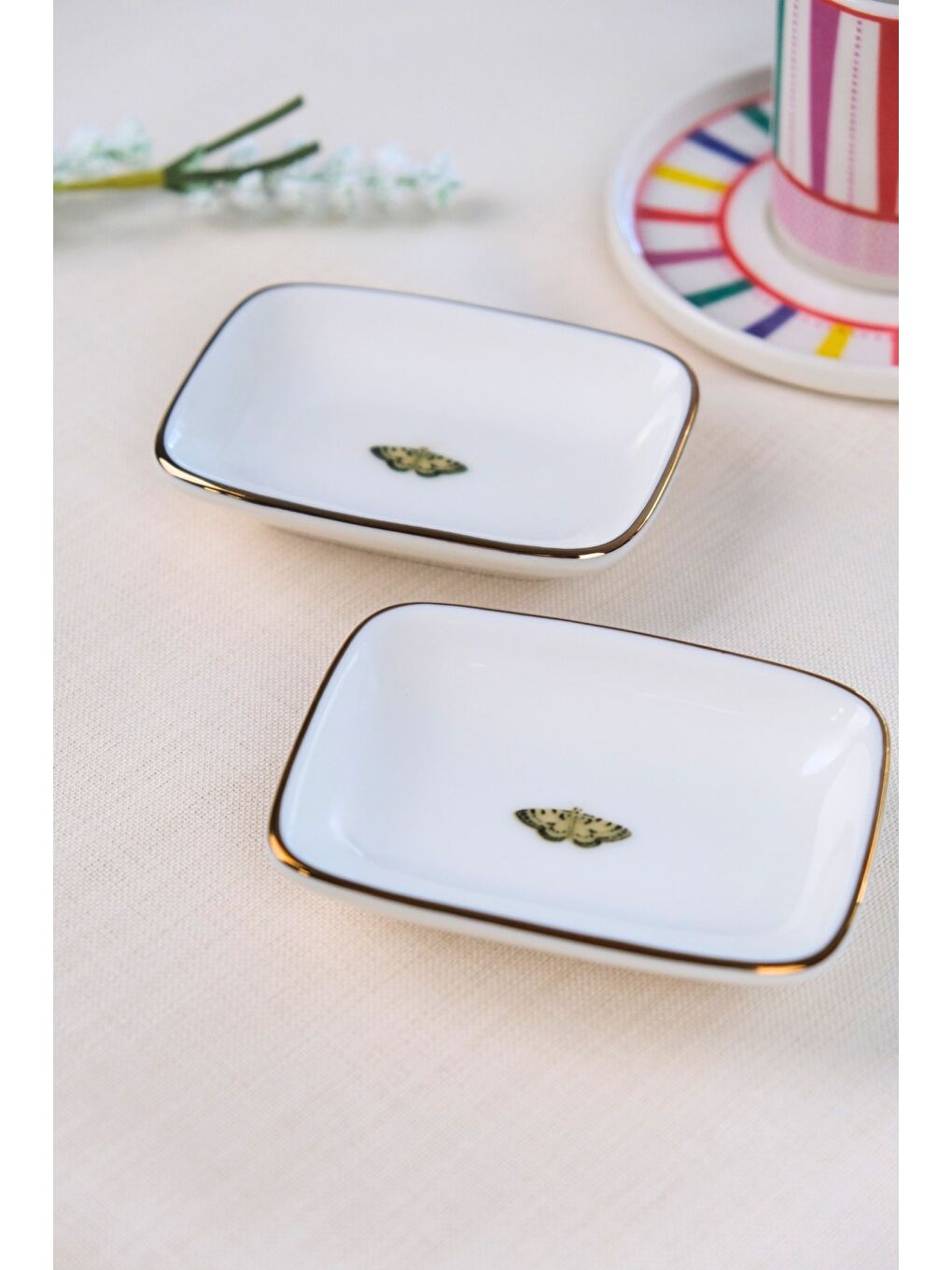 Karışık Kelebek Altın Yaldızlı Dikdörtgen Kayık Tabak 10x7x2cm 2 Lİ-1