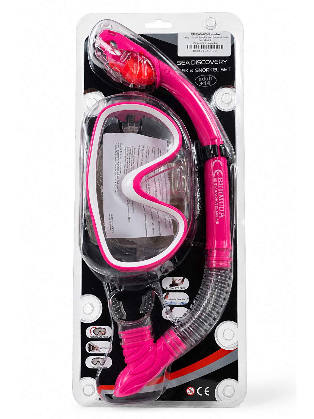 Dalış Gözlük Maske 14+ Şnorkel Seti 02 Pembe