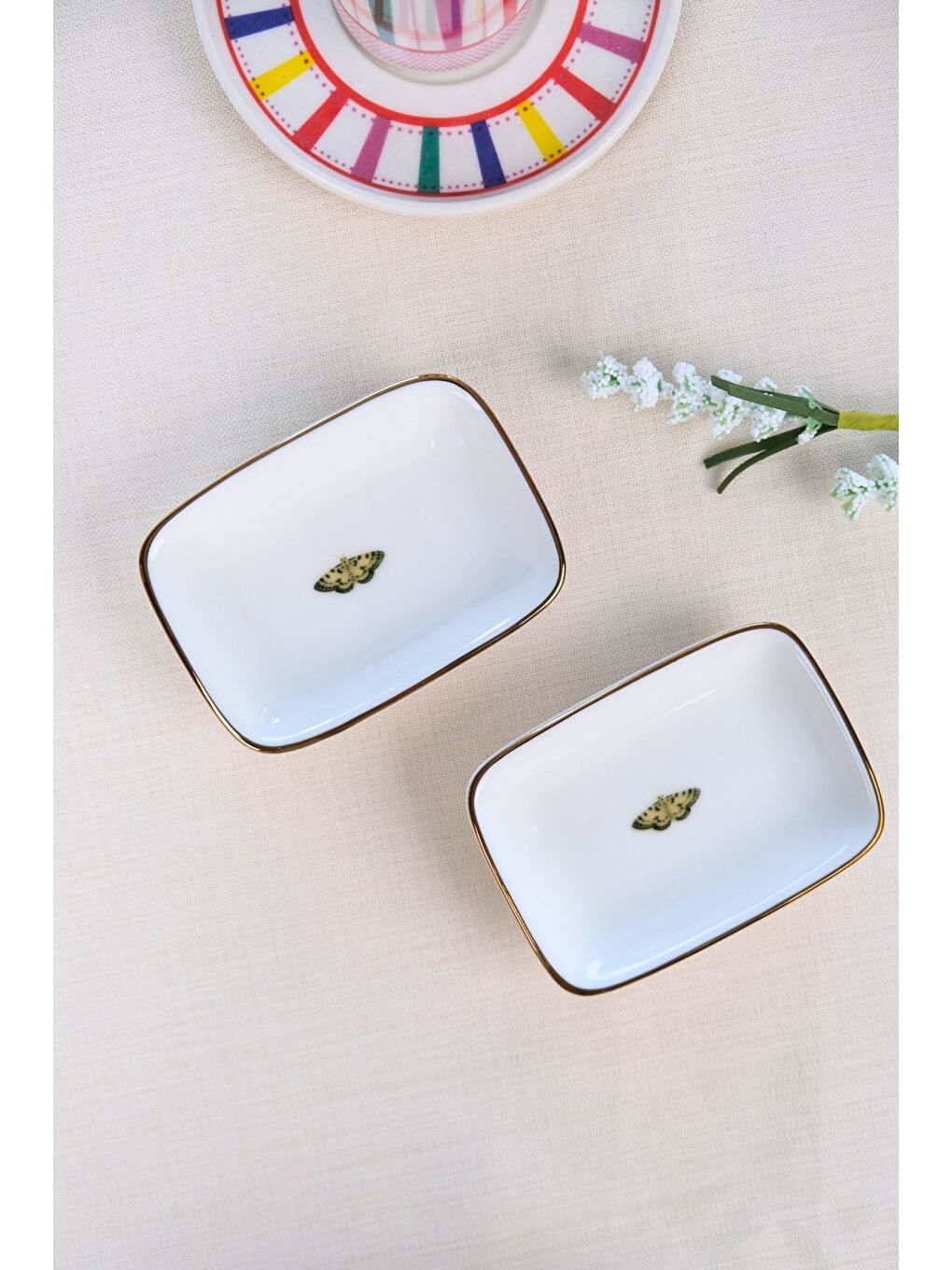 Karışık Kelebek Altın Yaldızlı Dikdörtgen Kayık Tabak 10x7x2cm 2 Lİ-2