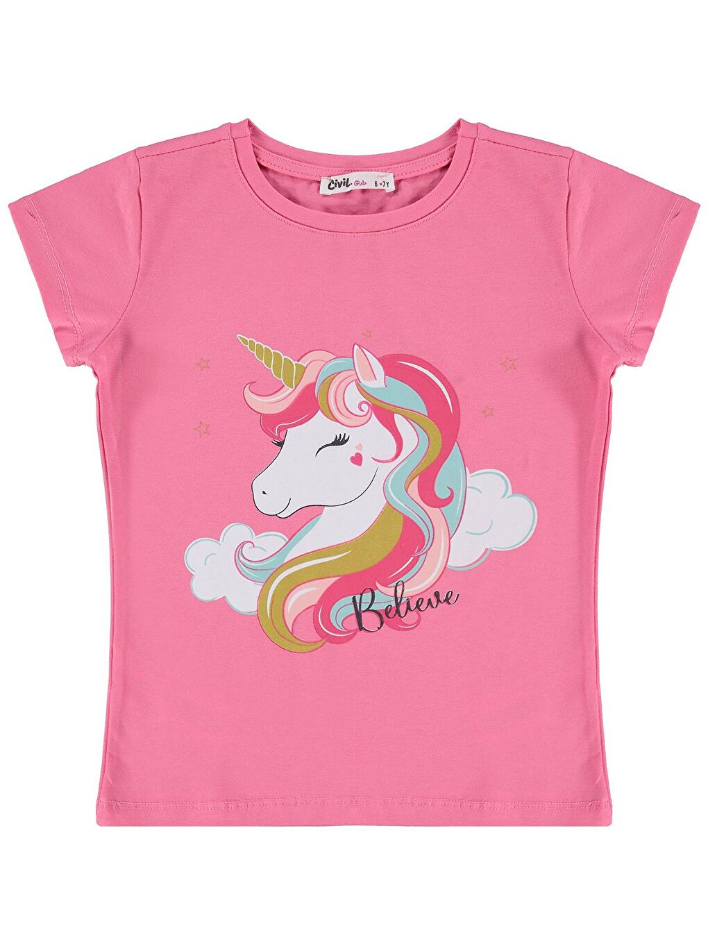 Girls Baskılı 6-9 Yaş Tişört - Pembe