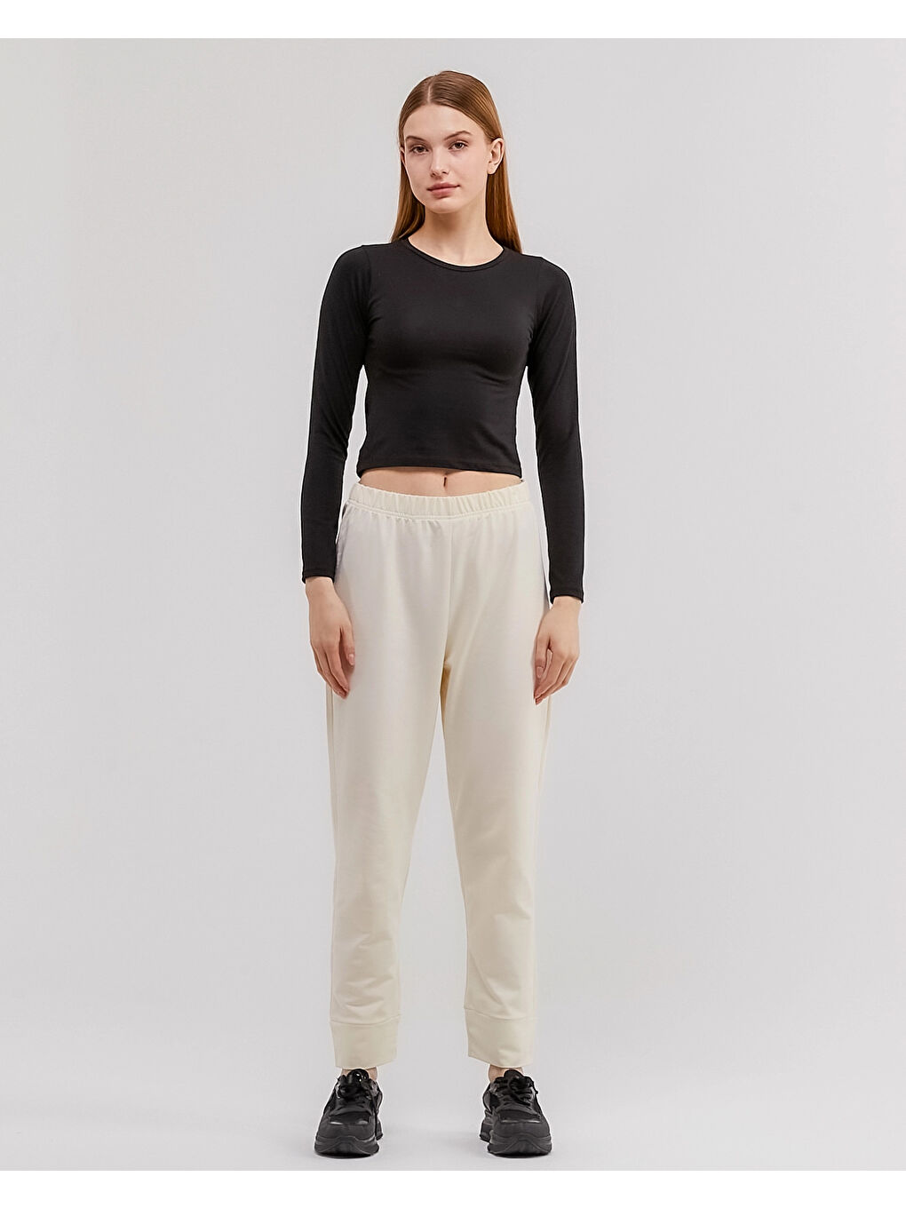 Ekru Beli Lastikli Kadın Eşofman Altı N002