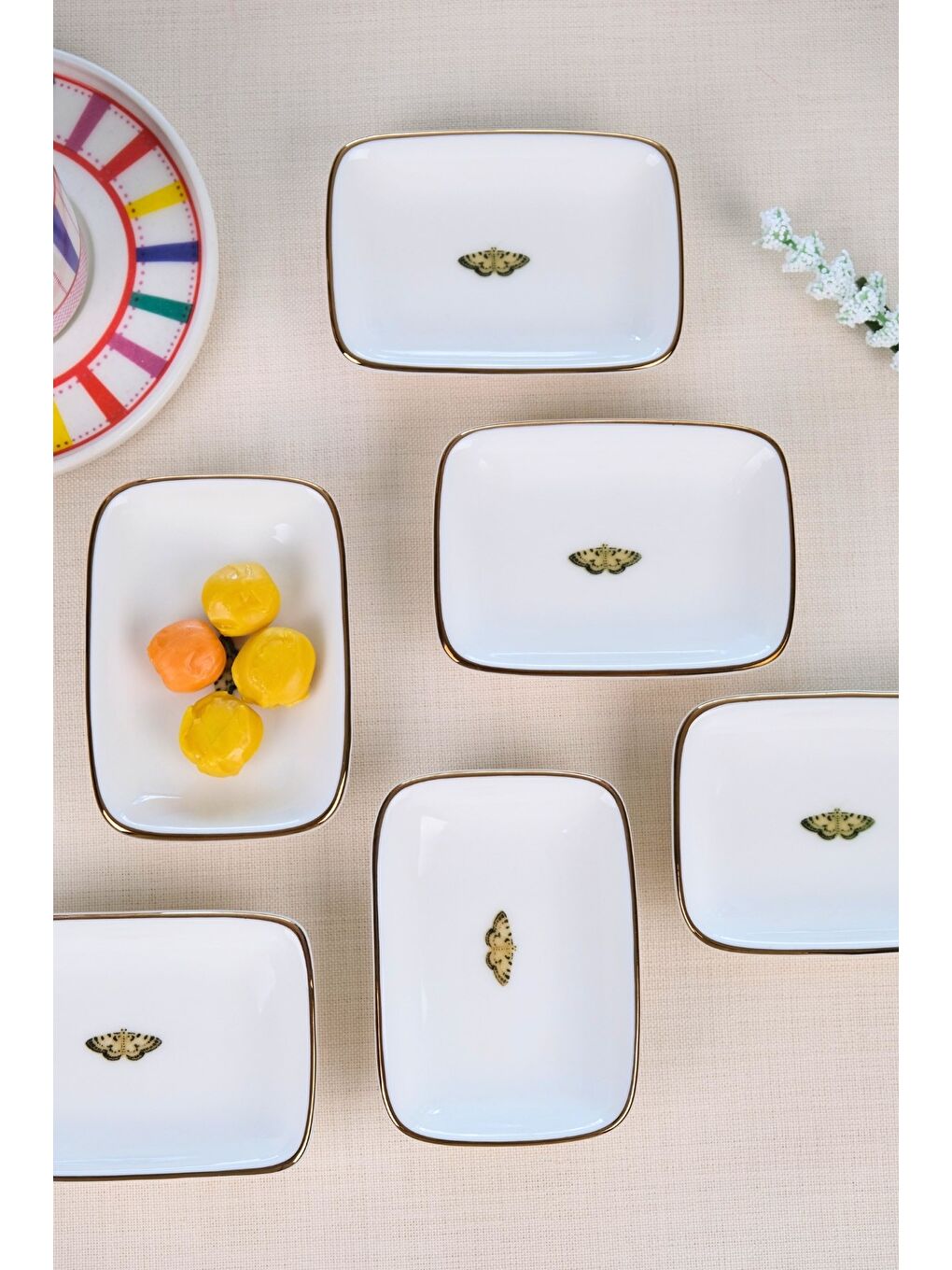 Karışık Kelebek Altın Yaldızlı Dikdörtgen Kayık Tabak 10x7x2cm 6 LI-1