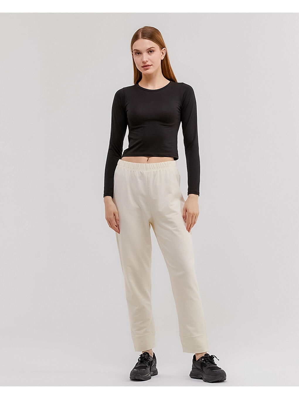 Ekru Beli Lastikli Kadın Eşofman Altı N002-1