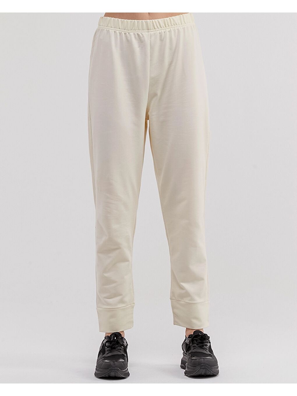 Ekru Beli Lastikli Kadın Eşofman Altı N002-2