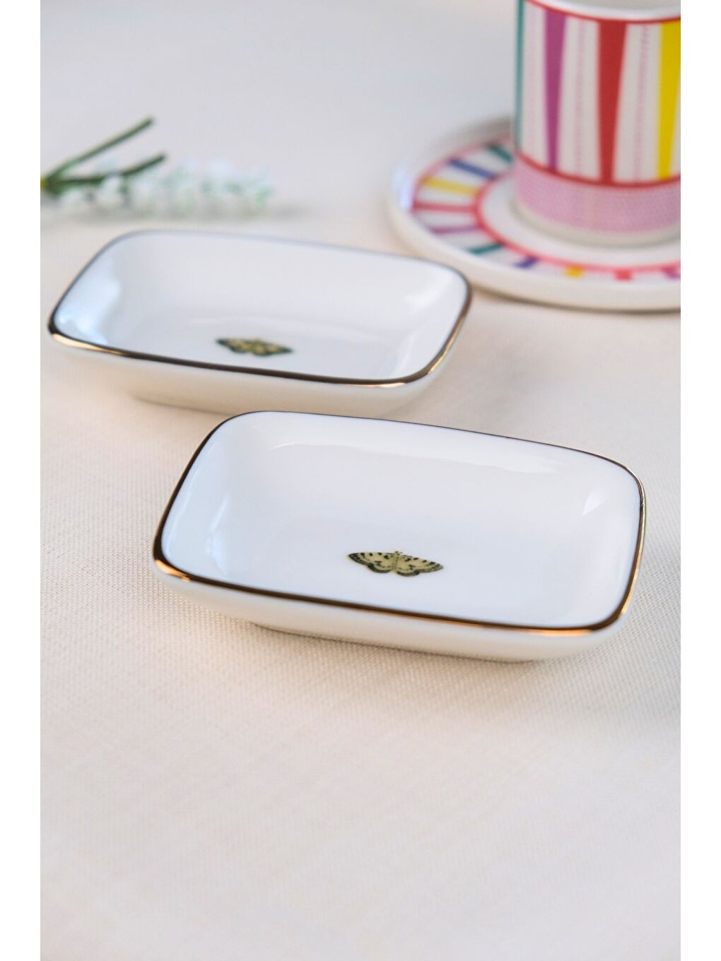 Karışık Kelebek Altın Yaldızlı Dikdörtgen Kayık Tabak 10x7x2cm 2 Lİ-3