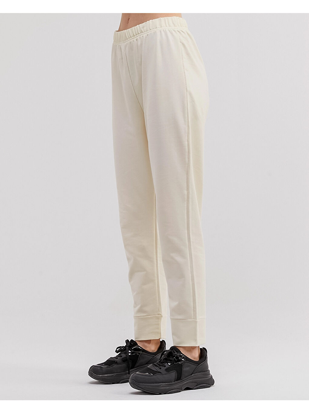 Ekru Beli Lastikli Kadın Eşofman Altı N002-3