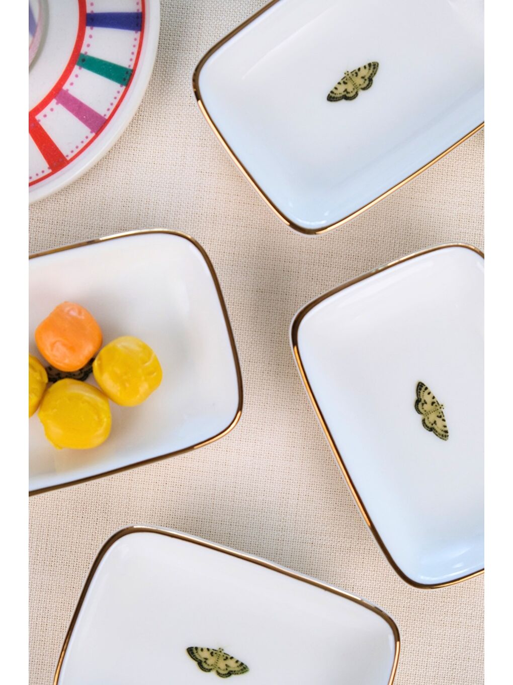 Karışık Kelebek Altın Yaldızlı Dikdörtgen Kayık Tabak 10x7x2cm 4 LÜ-3