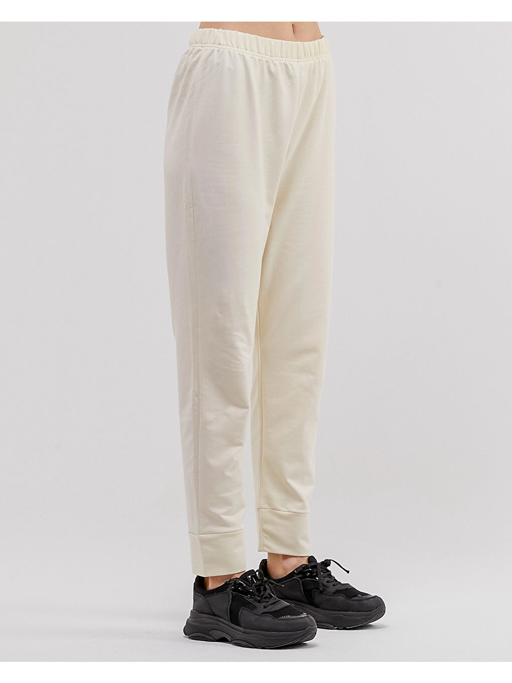 Ekru Beli Lastikli Kadın Eşofman Altı N002-4