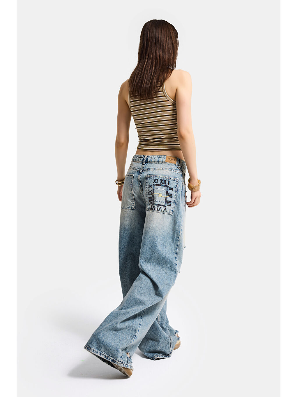 Mavi Kadın Jean Rengi 12s6-32 Süper Baggy Fit Yırtık ve Nakış Detaylı Özel Tasarım Denim Jean-1