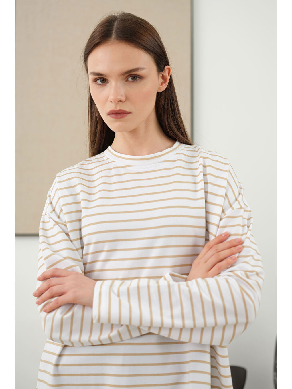 İnce Çizgili Sweat Soft Sarı-2