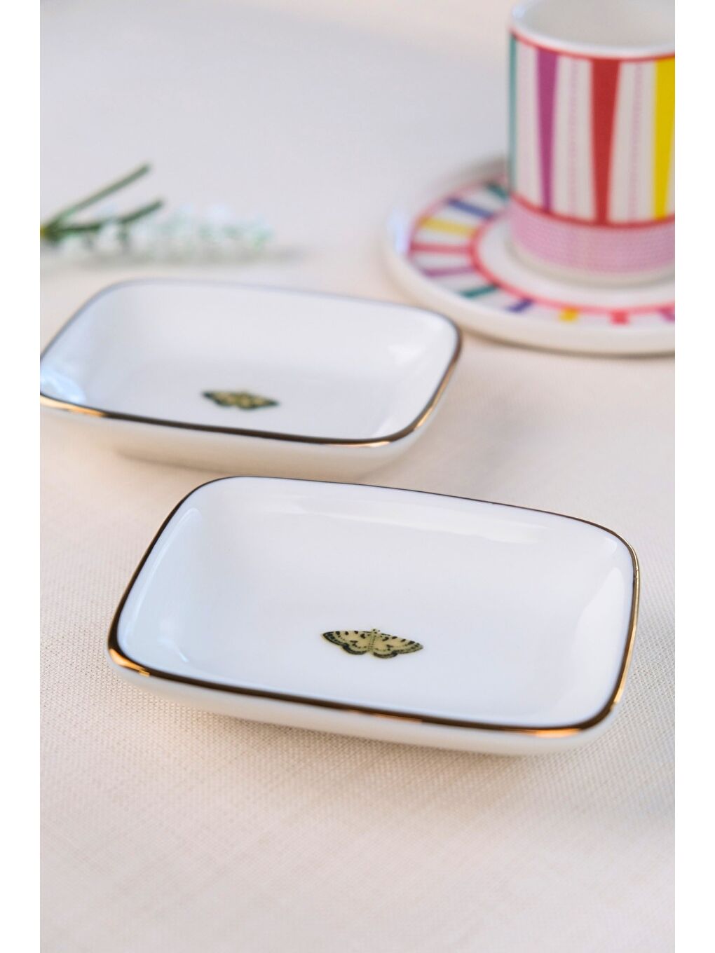 Karışık Kelebek Altın Yaldızlı Dikdörtgen Kayık Tabak 10x7x2cm 2 Lİ-4
