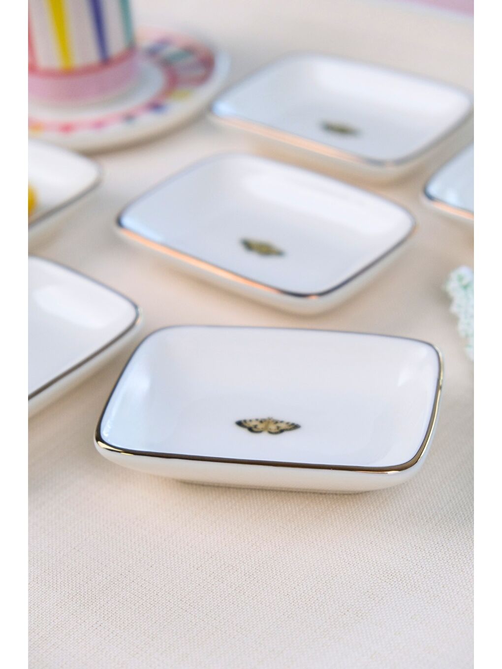 Karışık Kelebek Altın Yaldızlı Dikdörtgen Kayık Tabak 10x7x2cm 6 LI-2