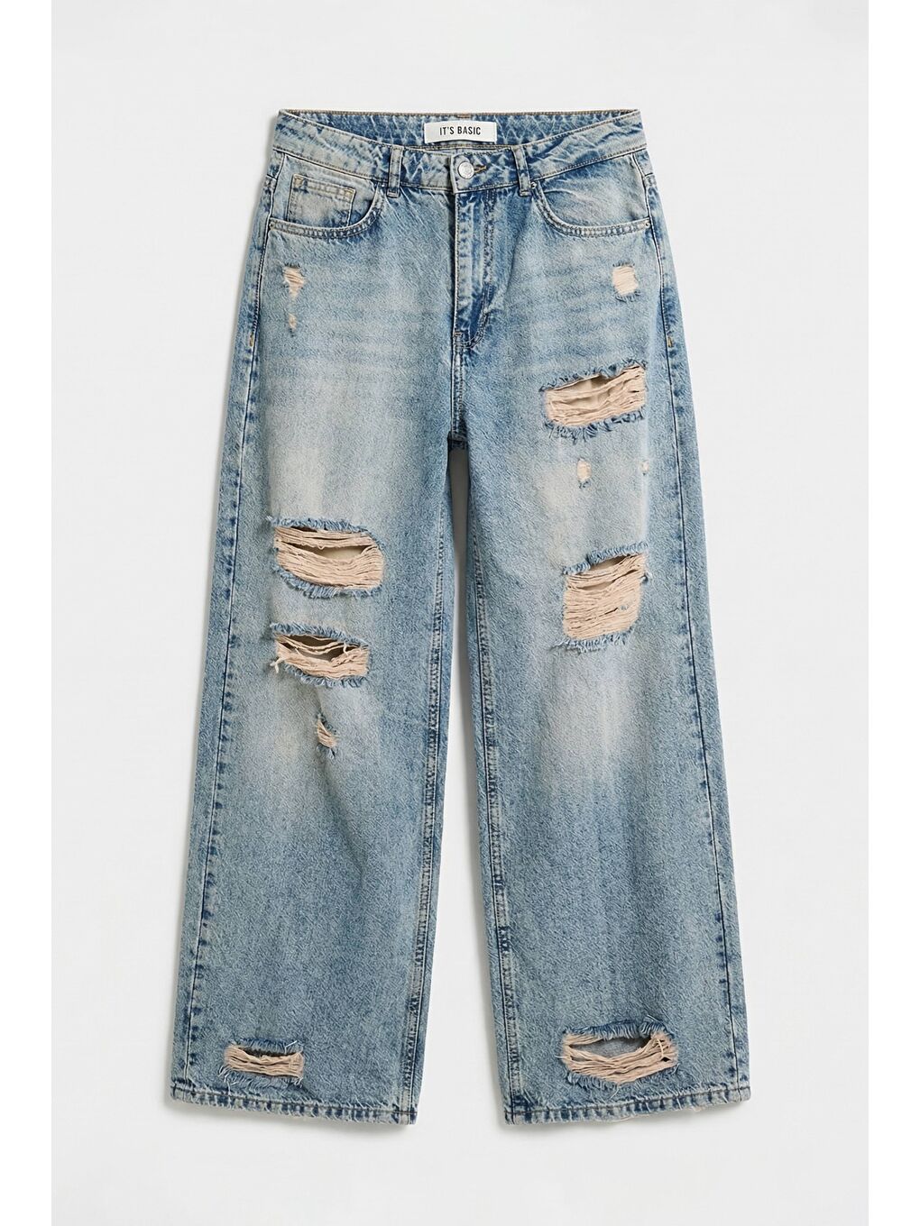 Mavi Kadın Jean Rengi 12s6-32 Süper Baggy Fit Yırtık ve Nakış Detaylı Özel Tasarım Denim Jean-2