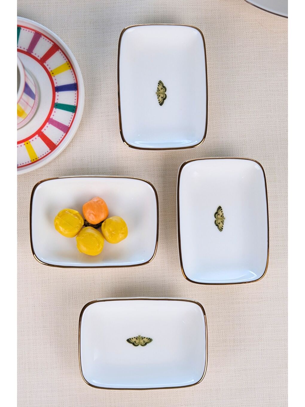 Karışık Kelebek Altın Yaldızlı Dikdörtgen Kayık Tabak 10x7x2cm 4 LÜ-4