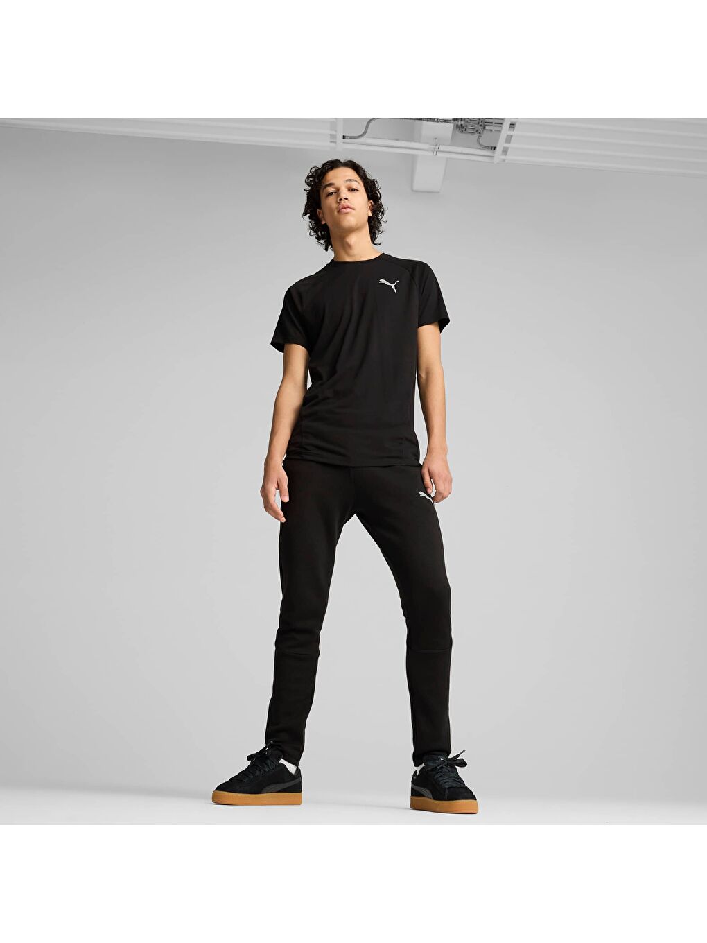 Siyah EVOSTRIPE Erkek Tişört-1