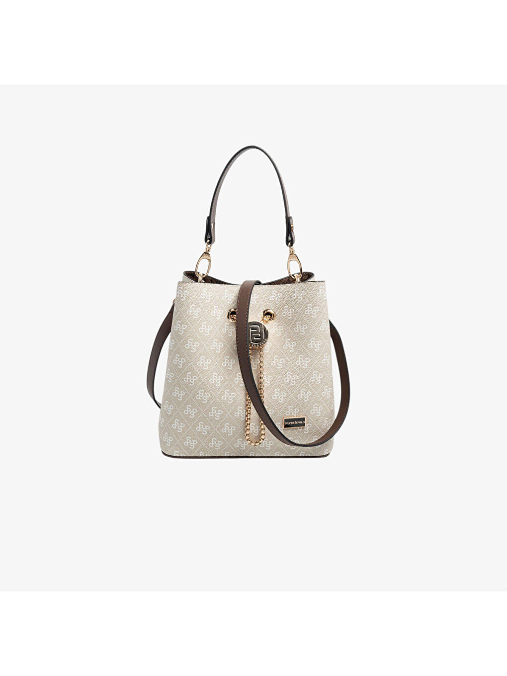 Bej Kadın SP967-M178 SILVER POLO Çapraz Çanta Taş-Kahve-4