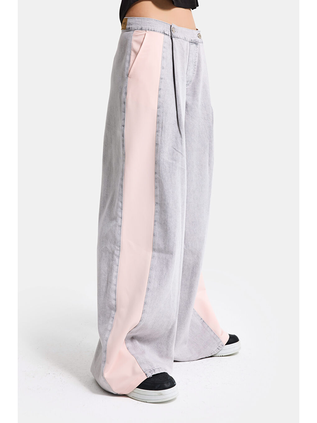 Kadın Gri Pembe 3s6-12 Palazzo Fit Çift Parça Özel Tasarım Denim Jean