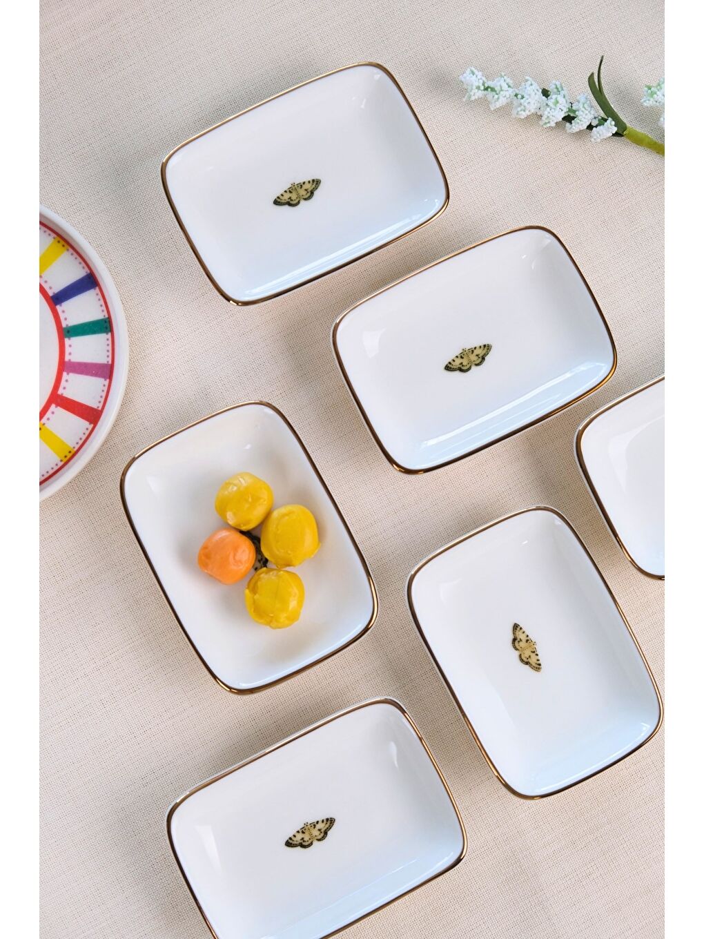 Karışık Kelebek Altın Yaldızlı Dikdörtgen Kayık Tabak 10x7x2cm 6 LI-4