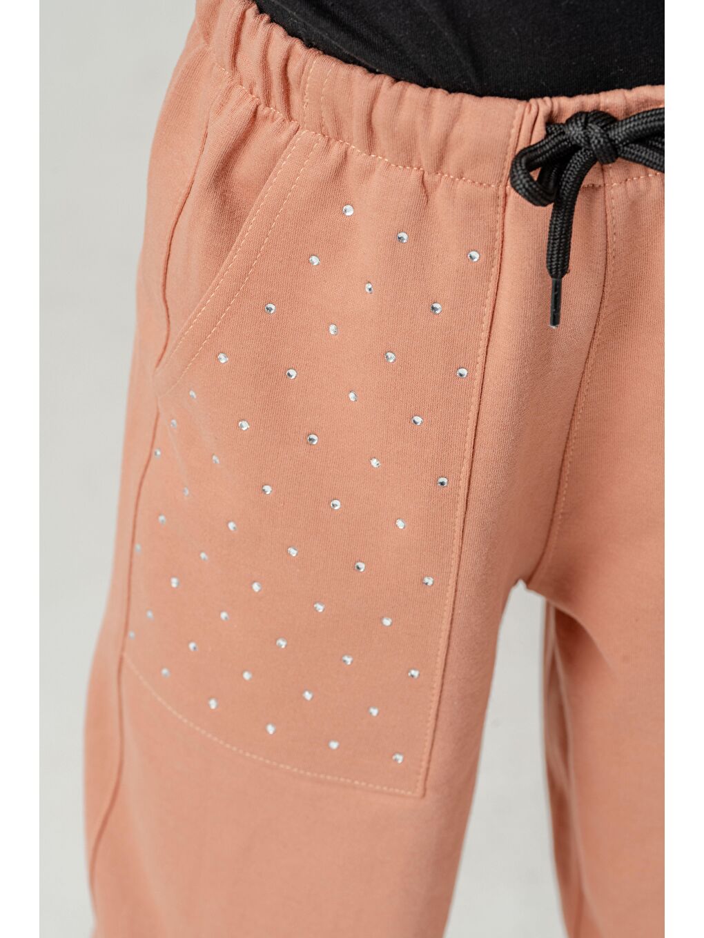 Pembe Cebi Taşlı Paça Brit Lastikli Stoperli Kız Çocuk Eşofman Altı-4