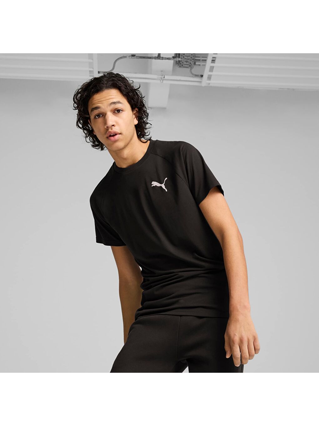 Siyah EVOSTRIPE Erkek Tişört-4