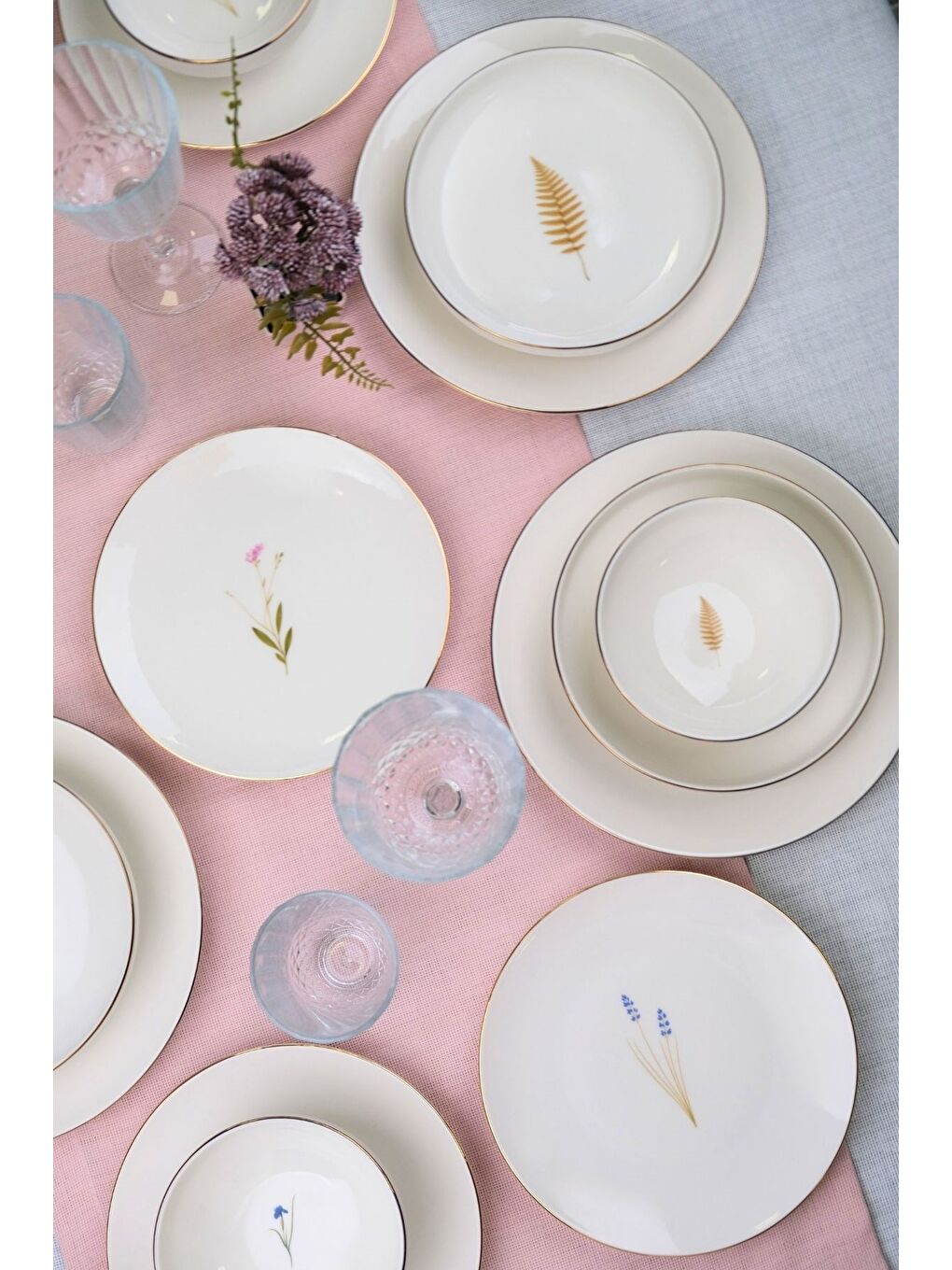 Karışık Porselen Natura Altın Yaldızlı Yemek Takımı 6 Kişilik 24 Parça-1