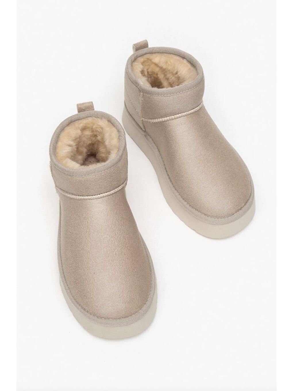 Bej İçi Kürklü Kalın Taban Kısa Süet Bot-1