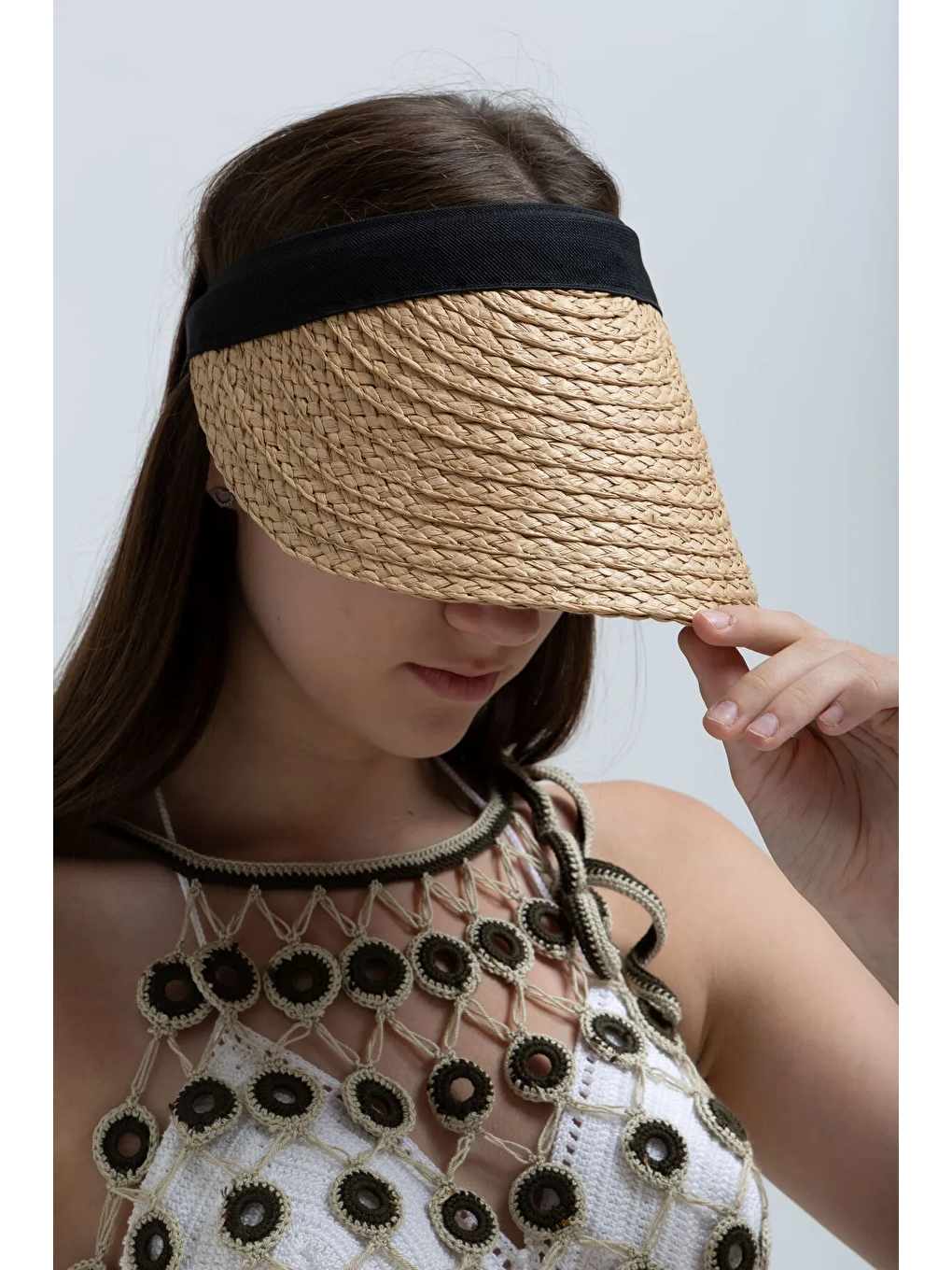 Kahverengi Orijinal Güneş Koruyucu Camel Hasır Vizör Şapka Hsr2073