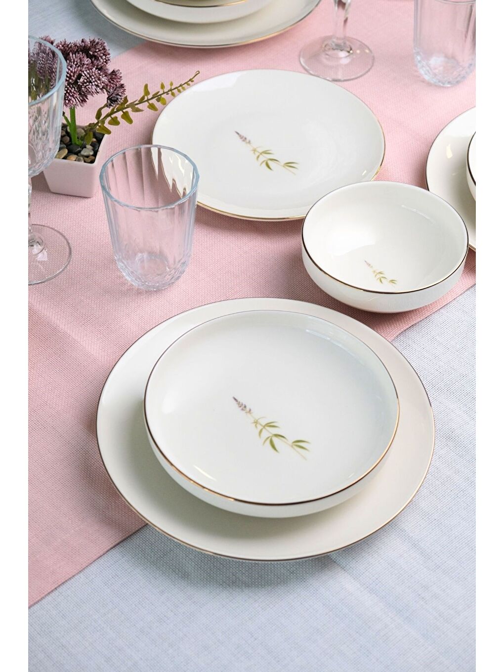 Karışık Porselen Natura Altın Yaldızlı Yemek Takımı 6 Kişilik 24 Parça-2
